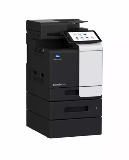 Konica Minolta bizhub 4750i – nowoczesne, monochromatyczne urządzenie wielofunkcyjne A4 z dużym panelem dotykowym.