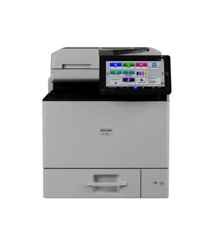 Ricoh IM C401F – widok górnej części z panelem dotykowym i automatycznym podajnikiem dokumentów