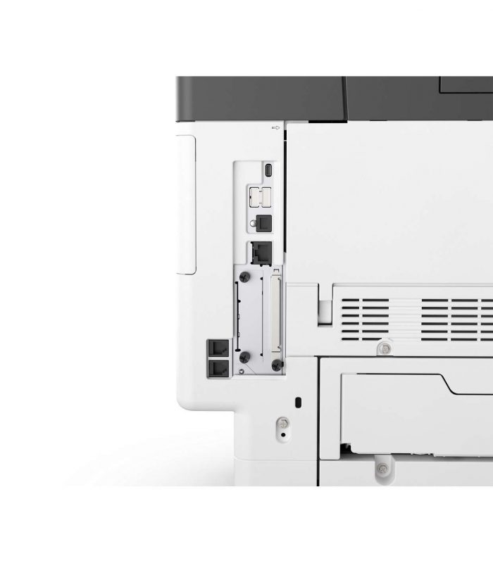 Tylna część Ricoh IM 350FSE – panel komunikacyjny z portami sieciowymi i rozszerzeniami